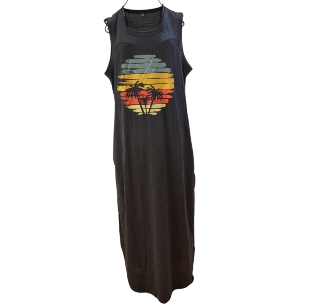 NEW Long Sleeveless Vacation Tank Maxi Dress Grey Gray Size XXL